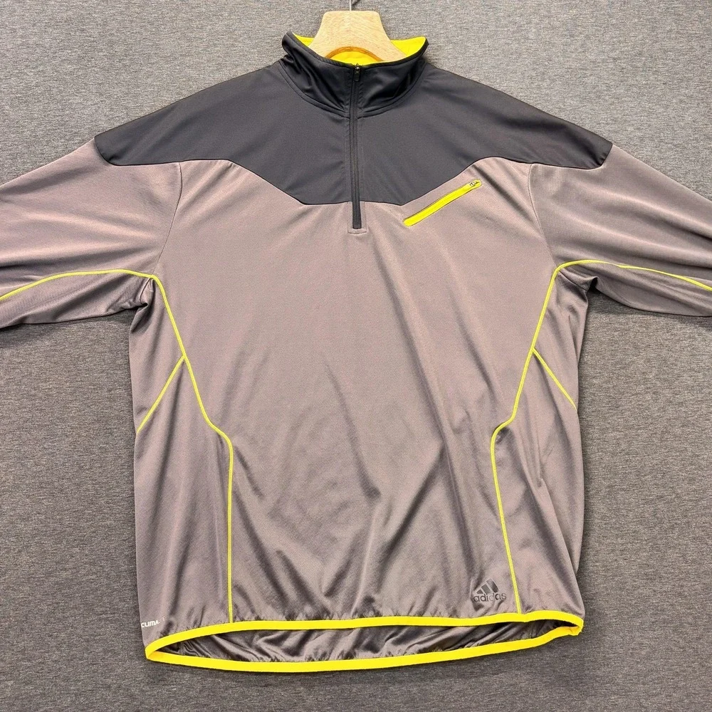 Adidas‎ Climalite Quarter Zip Pullover Mens XL Gray Yellow Running Athletic Top